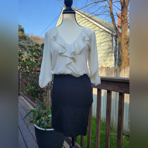 HAVE small white and black  cocktail pencil chiffon dress - Picture 3 of 8